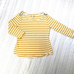 Banana Republic mustard stripe button shoulder tee